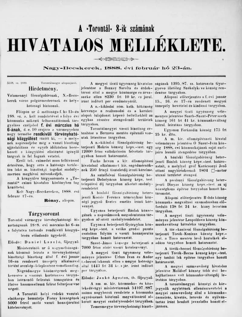 A Totontál  hivatalos melléklete, 1. évf. 1888. február 23. 8. sz.