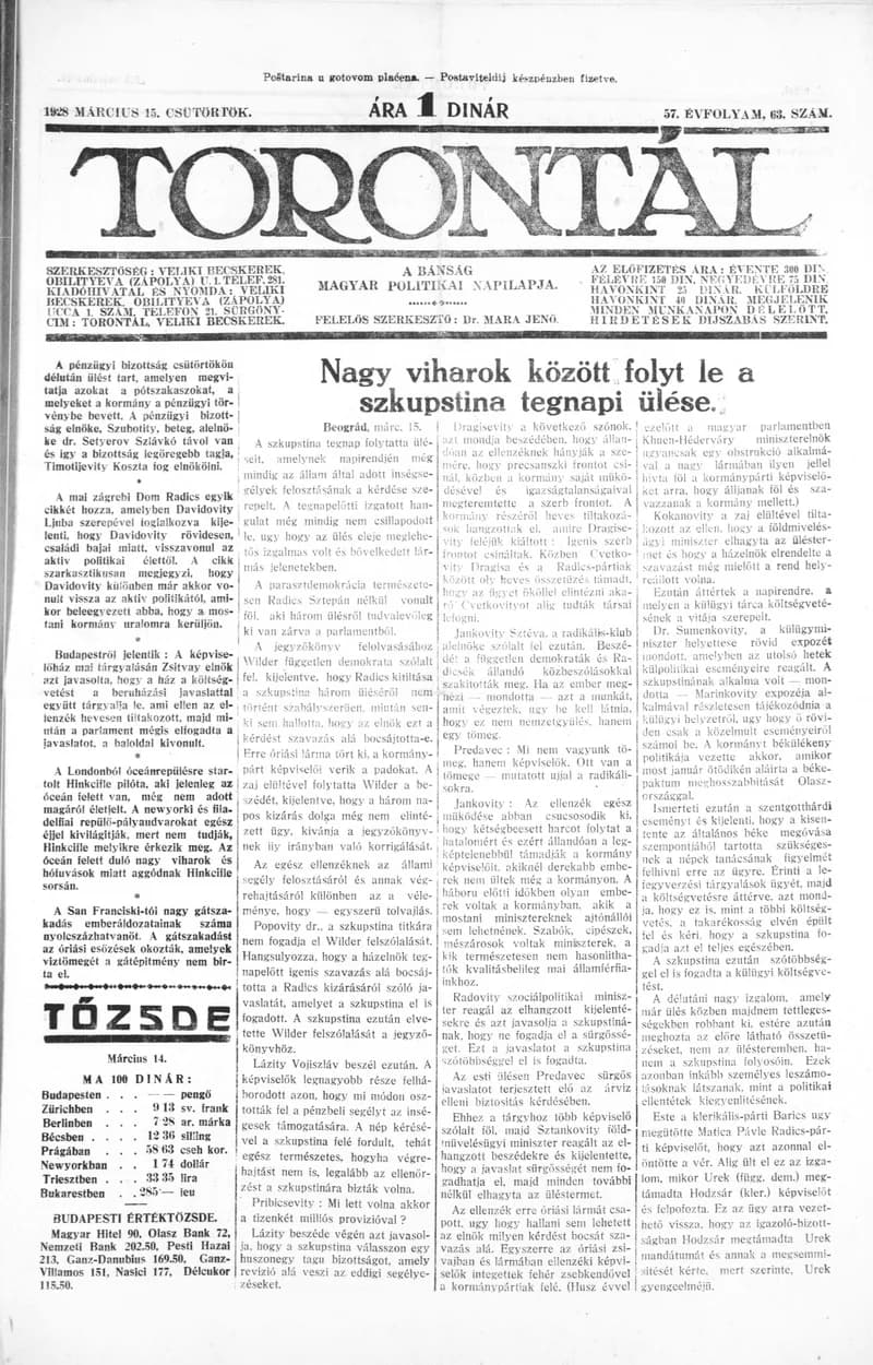 Torontál, 57. évf. 1928. március 15. 63. sz.