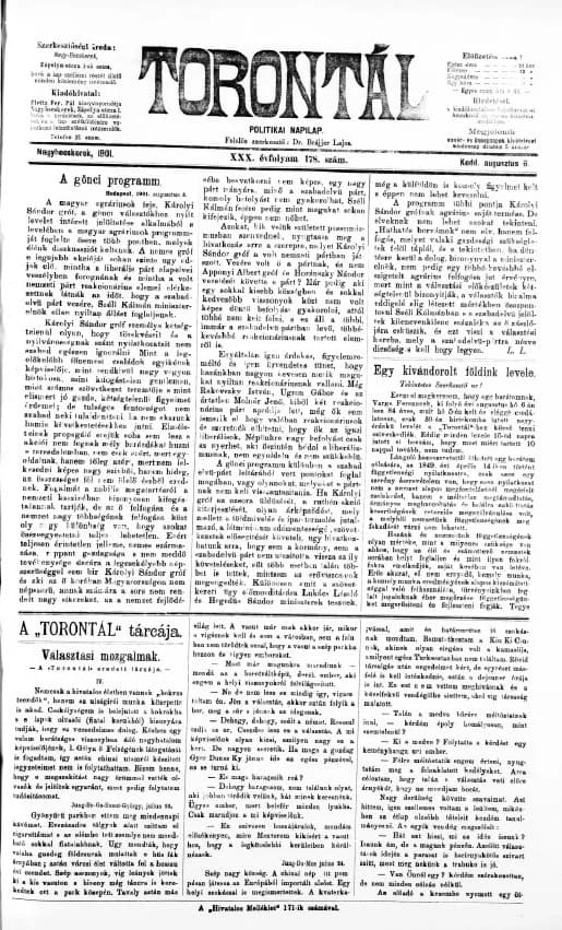 Torontál, 30. évf. 1901. augusztus 6. 178. sz.