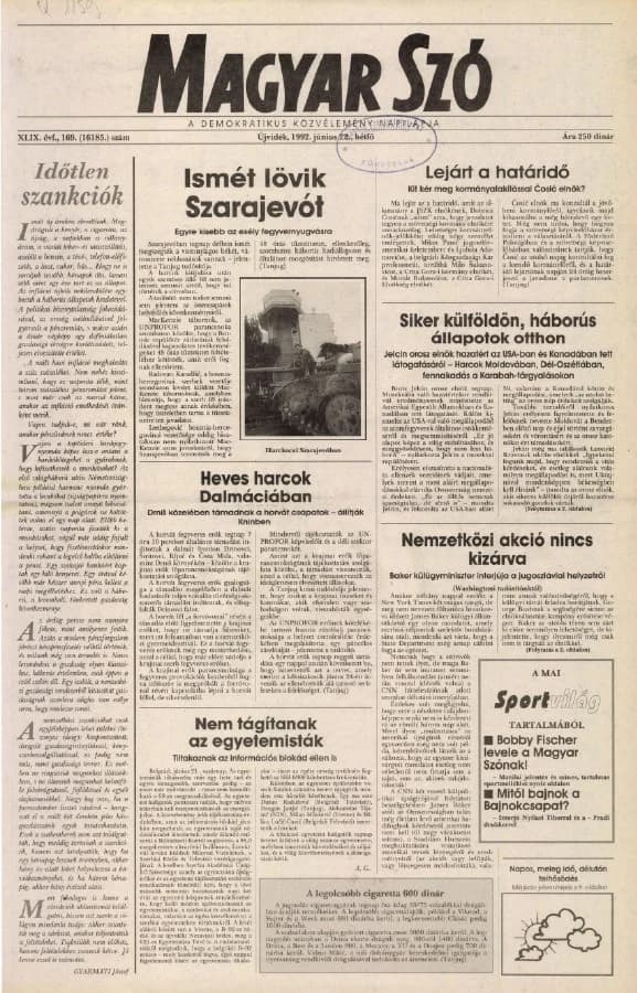 Magyar Szó, 49. évf. 1992. június 22. 169. sz. 1–16. oldal