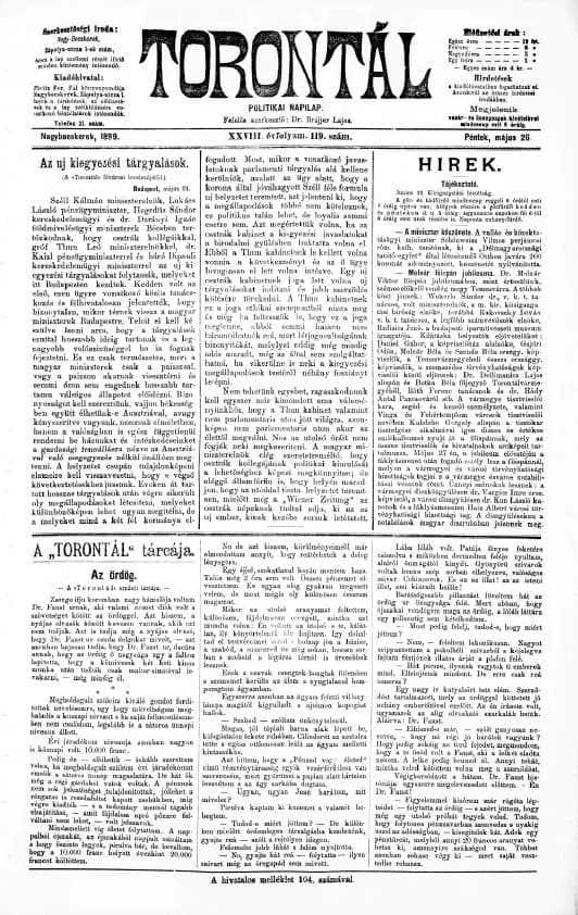 Torontál, 28. évf. 1899. május 26. 119. sz.