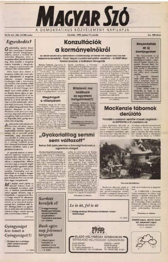 Magyar Szó, 49. évf. 1992. június 17. 164. sz. 1–16. oldal