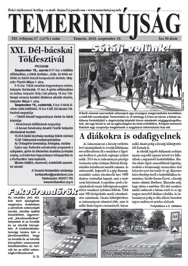 Temerini Újság, 25. évf. 2019. szeptember 19. 37. sz.