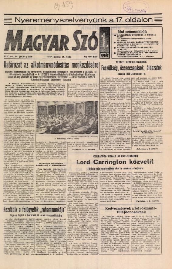 Magyar Szó, 44. évf. 1987. március 31. 88. sz. 1–20. oldal