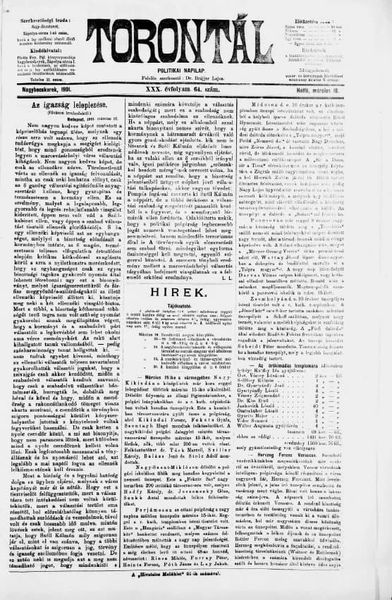 Torontál, 30. évf. 1901. március 18. 64. sz.