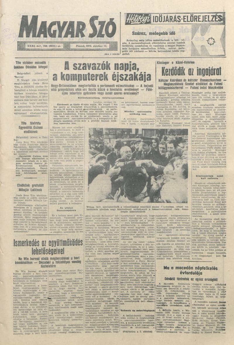 Magyar Szó, 31. évf. 1974. október 11. 280. sz. 1–20. oldal