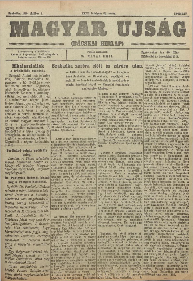 Bácskai Hirlap, 23. évf. 1919. október 4. 94. sz.