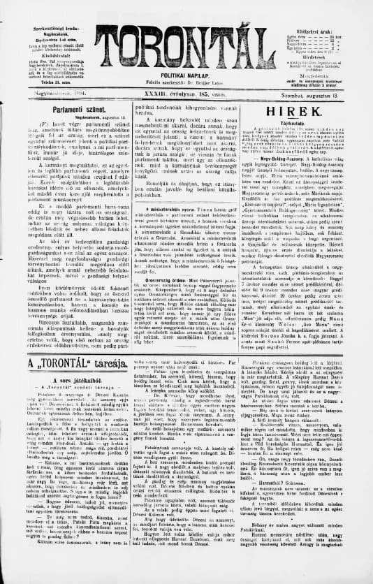 Torontál, 33. évf. 1904. augusztus 13. 185. sz.