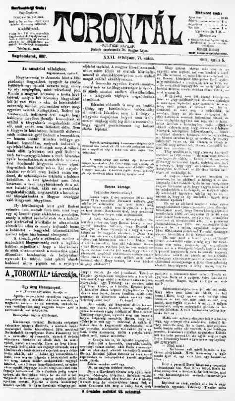 Torontál, 26. évf. 1897. április 5. 77. sz.