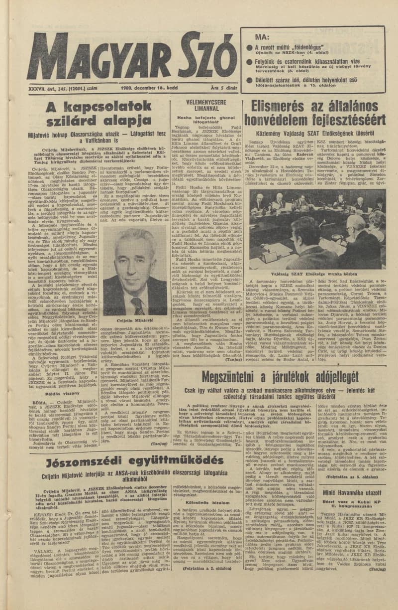 Magyar Szó, 37. évf. 1980. december 16. 345. sz. 1–16. oldal