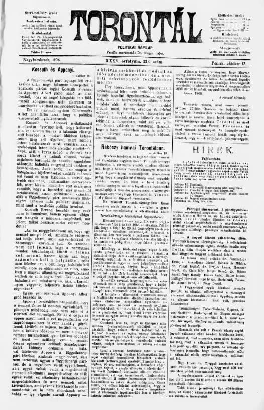 Torontál, 35. évf. 1906. október 12. 233. sz.