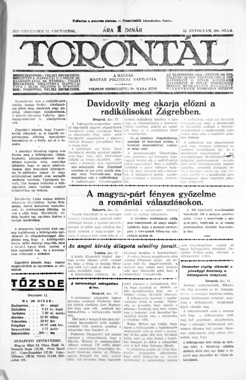 Torontál, 57. évf. 1928. december 13. 288. sz.
