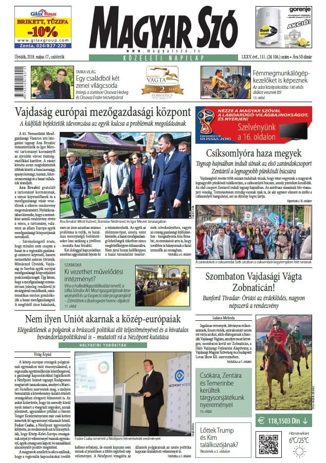 Magyar Szó, 75. évf. 2018. május 17. 111. sz. 1–20. oldal
