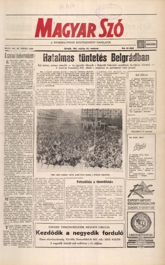 Magyar Szó, 48. évf. 1991. március 10. 67. sz. 1–32. oldal