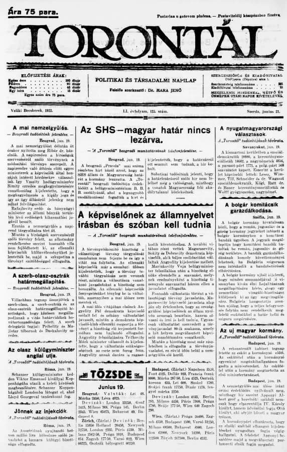 Torontál, 51. évf. 1922. június 21. 135. sz.
