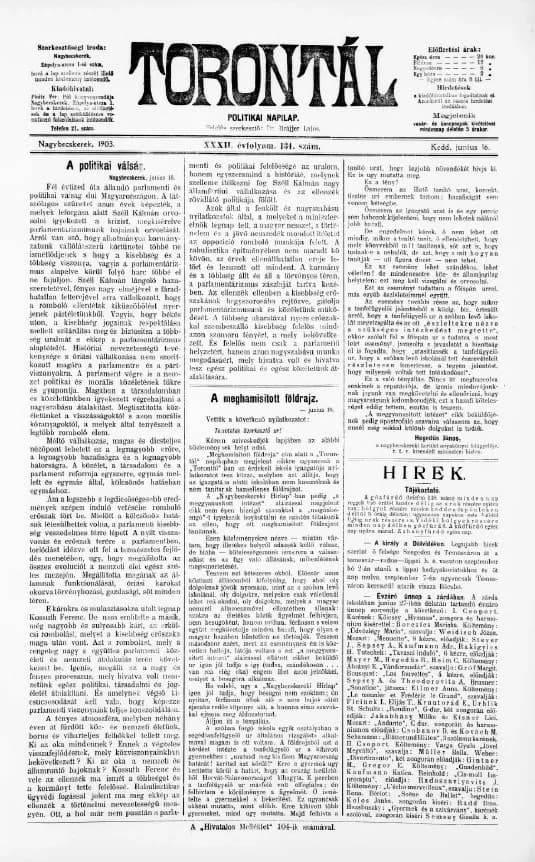 Torontál, 32. évf. 1903. június 16. 134. sz.