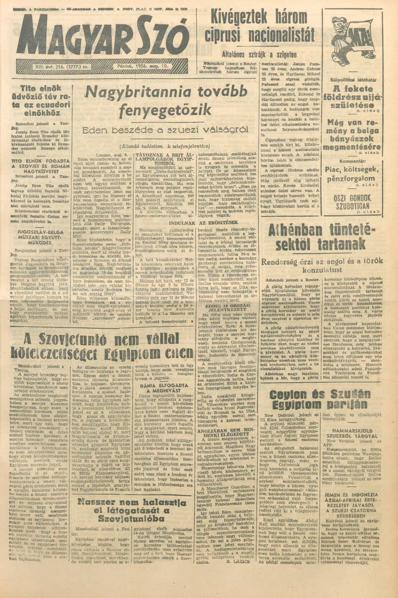 Magyar Szó, 13. évf. 1956. augusztus 10. 216. sz. 1–10. oldal