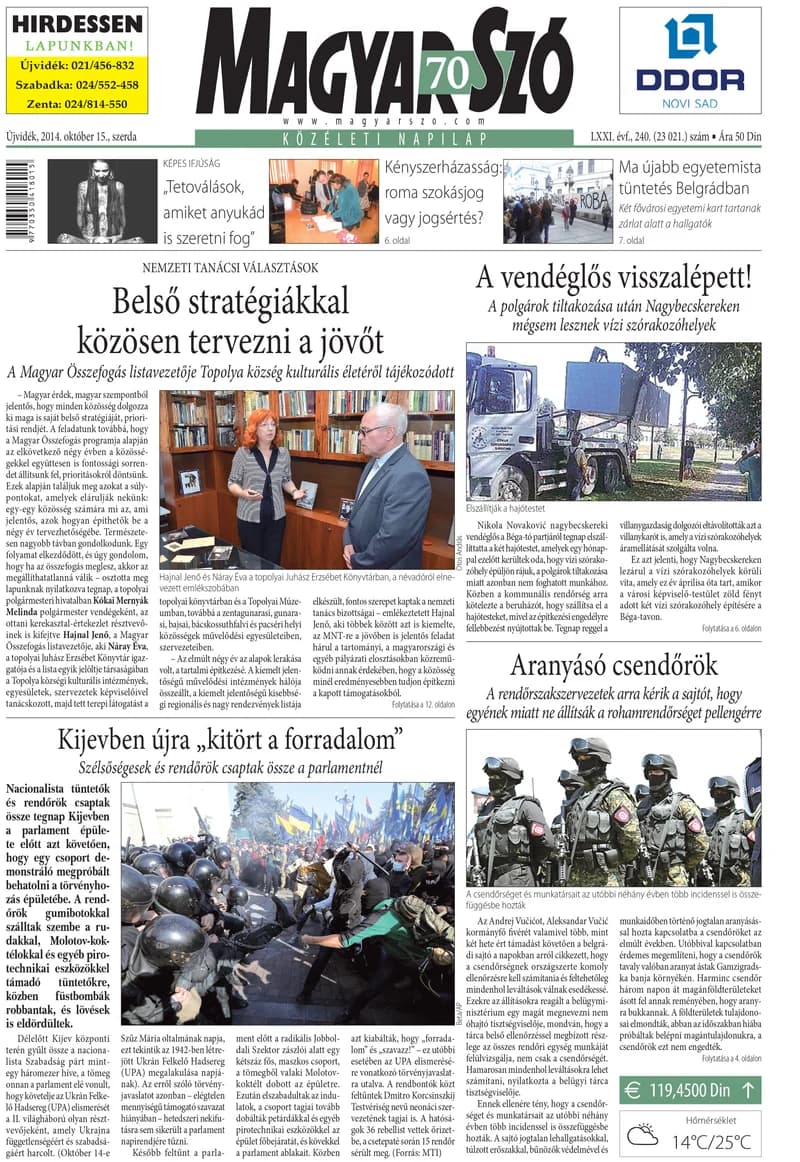Magyar Szó, 71. évf. 2014. október 15. 240. sz. 1–16. oldal