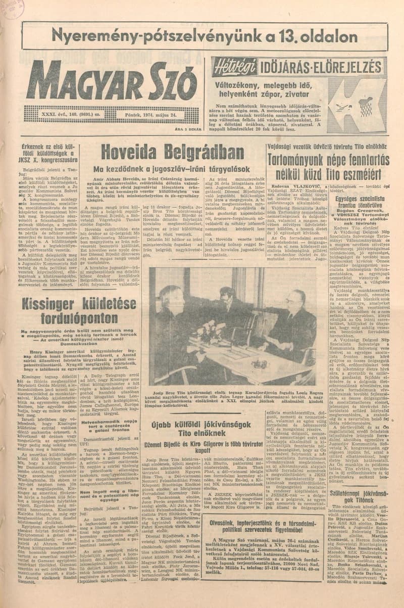 Magyar Szó, 31. évf. 1974. május 24. 140. sz. 1–16. oldal
