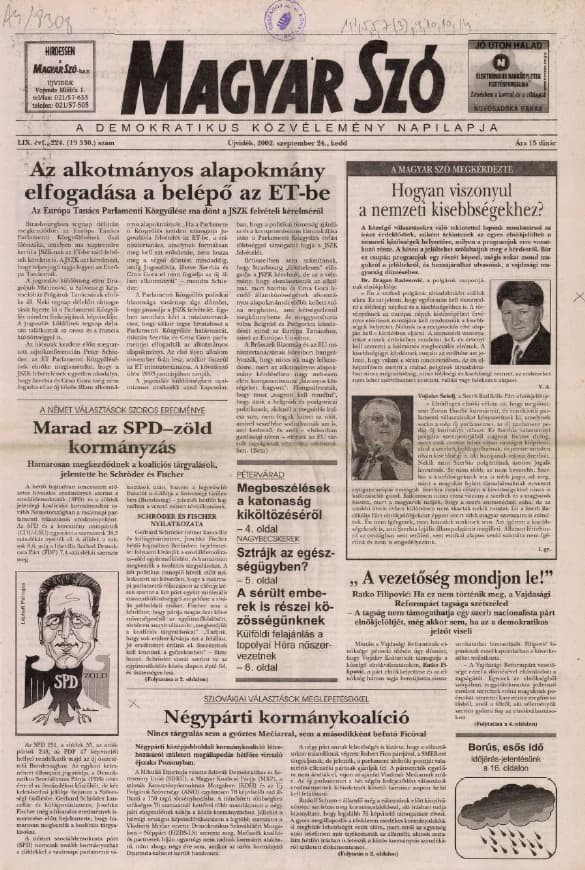 Magyar Szó, 59. évf. 2002. szeptember 24. 224. sz. 1–16. oldal