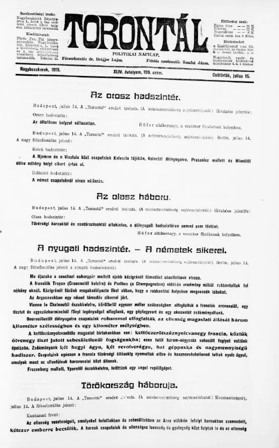 Torontál, 44. évf. 1915. július 15. 159. sz.