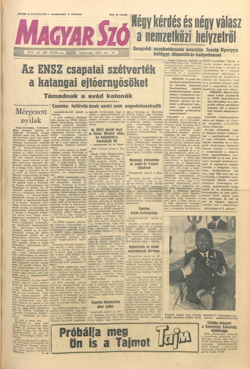Magyar Szó, 18. évf. 1961. december 10. 305. sz. 1–24. oldal