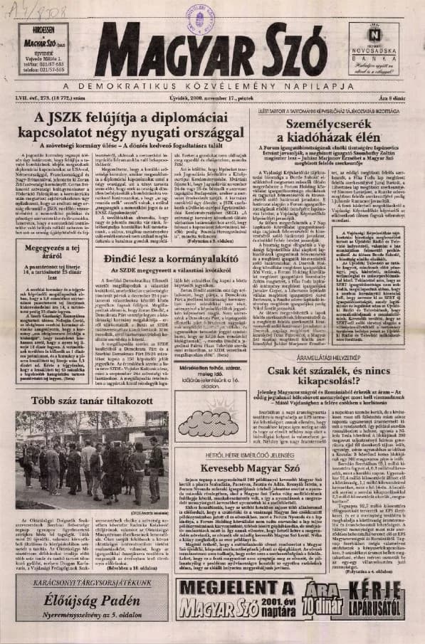 Magyar Szó, 57. évf. 2000. november 17. 273. sz. 1–16. oldal