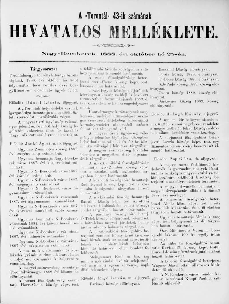 A Totontál  hivatalos melléklete, 1. évf. 1888. október 25. 43. sz.