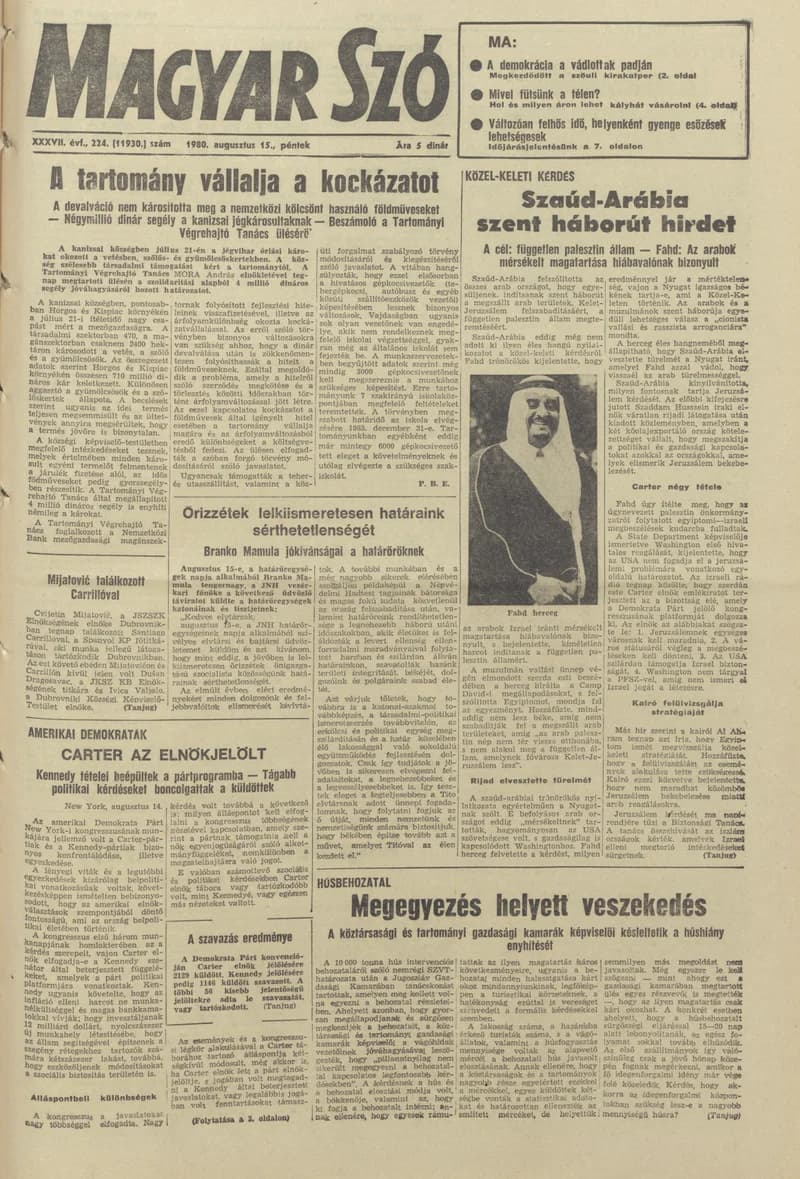 Magyar Szó, 37. évf. 1980. augusztus 15. 224. sz. 1–20. oldal