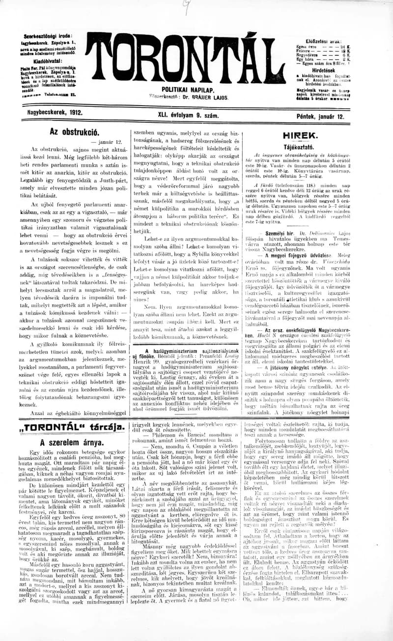 Torontál, 41. évf. 1912. január 12. 9. sz.