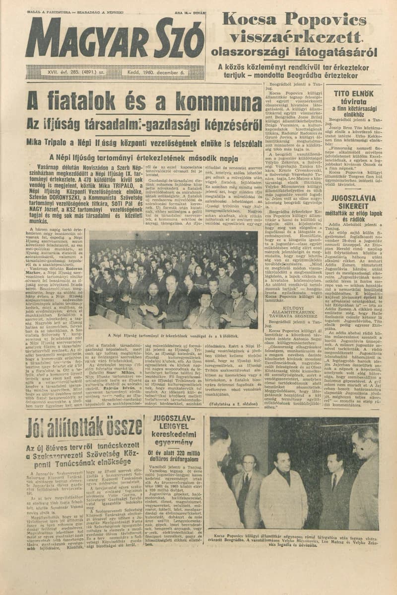 Magyar Szó, 17. évf. 1960. december 6. 285. sz. 1–26. oldal