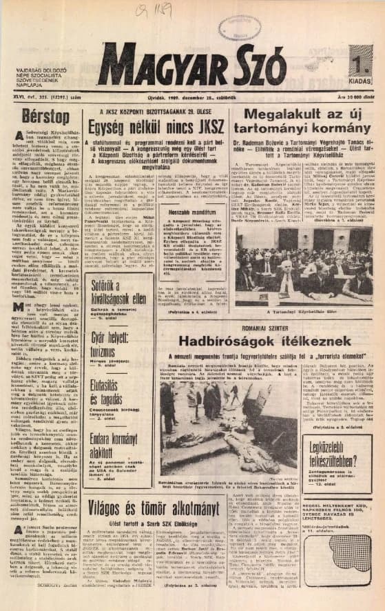 Magyar Szó, 46. évf. 1989. december 28. 355. sz. 1–16. oldal