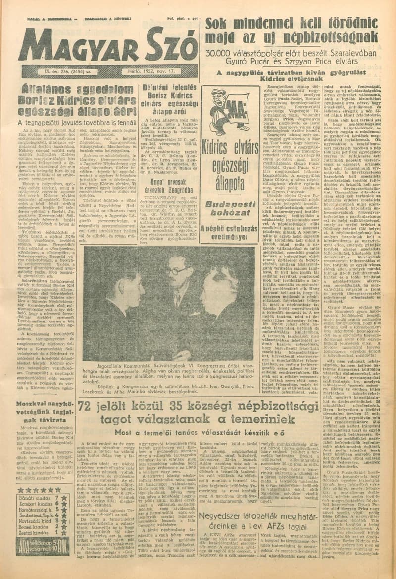 Magyar Szó, 9. évf. 1952. november 17. 276. sz. 1–8. oldal