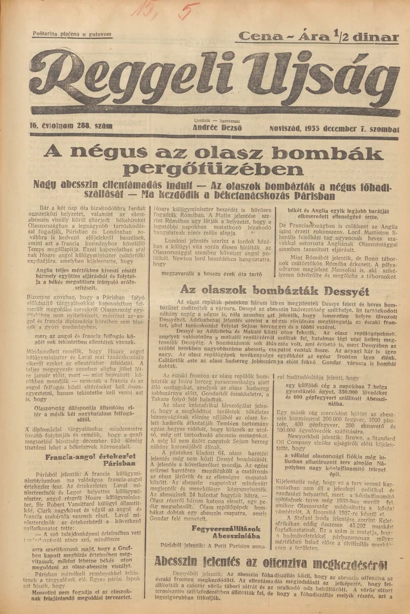 Reggeli Újság, 16. évf. 1935. december 7. 288. sz.