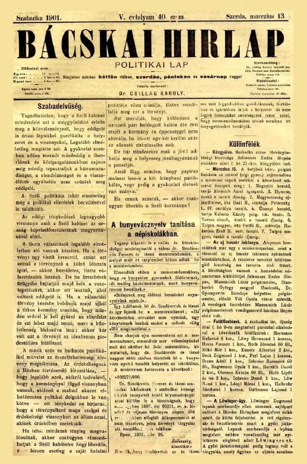 Bácskai Hirlap, 5. évf. 1901. március 13. 40. sz.