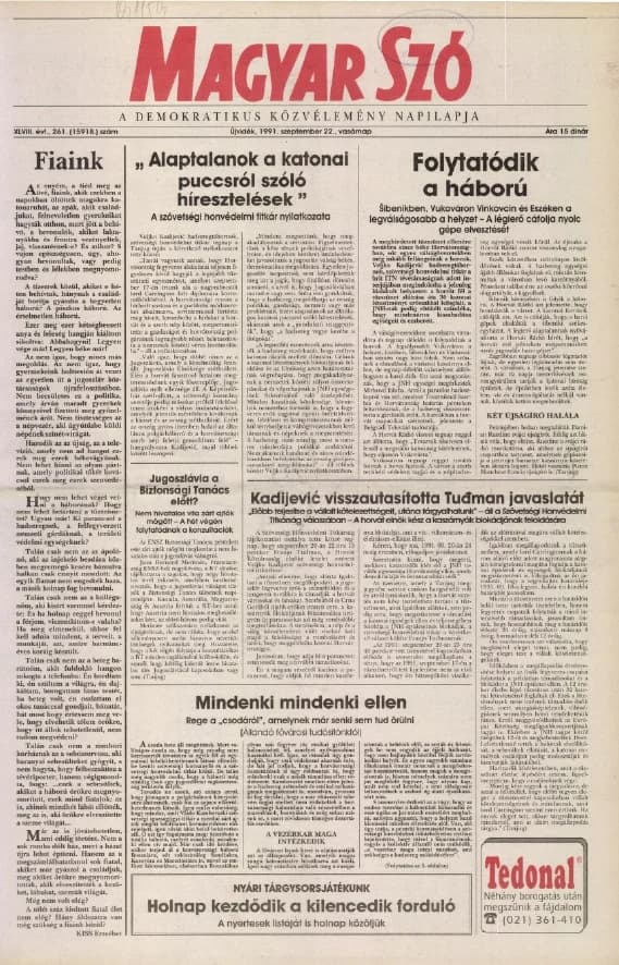 Magyar Szó, 48. évf. 1991. szeptember 22. 261. sz. 1–24. oldal