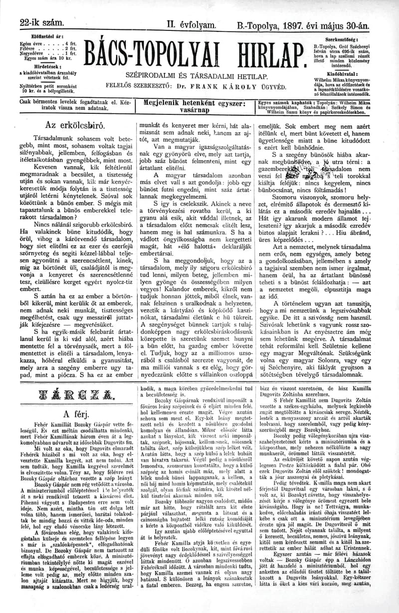 Bács-Topolyai Hirlap, 2. évf. 1897. május 30. 22. sz.