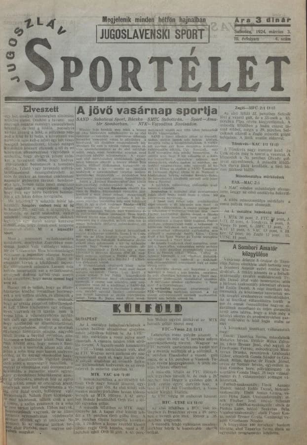 Jugoszláv sportélet, 3. évf. 1924. március 3. 4. sz.