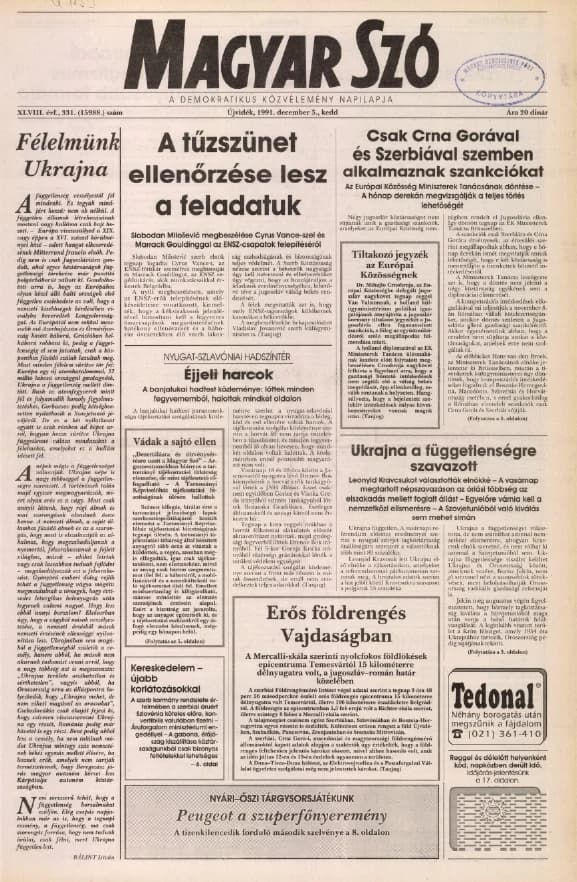 Magyar Szó, 48. évf. 1991. december 3. 331. sz. 1–20. oldal
