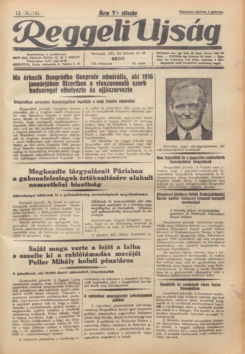 Reggeli Újság, 12. évf. 1931. február 24. 45. sz.
