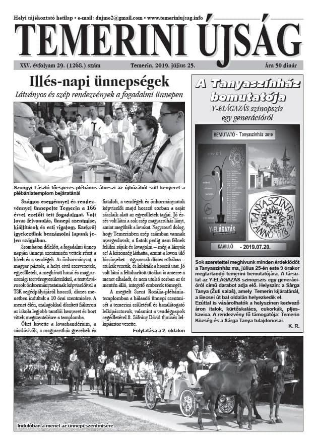 Temerini Újság, 25. évf. 2019. július 25. 29. sz.