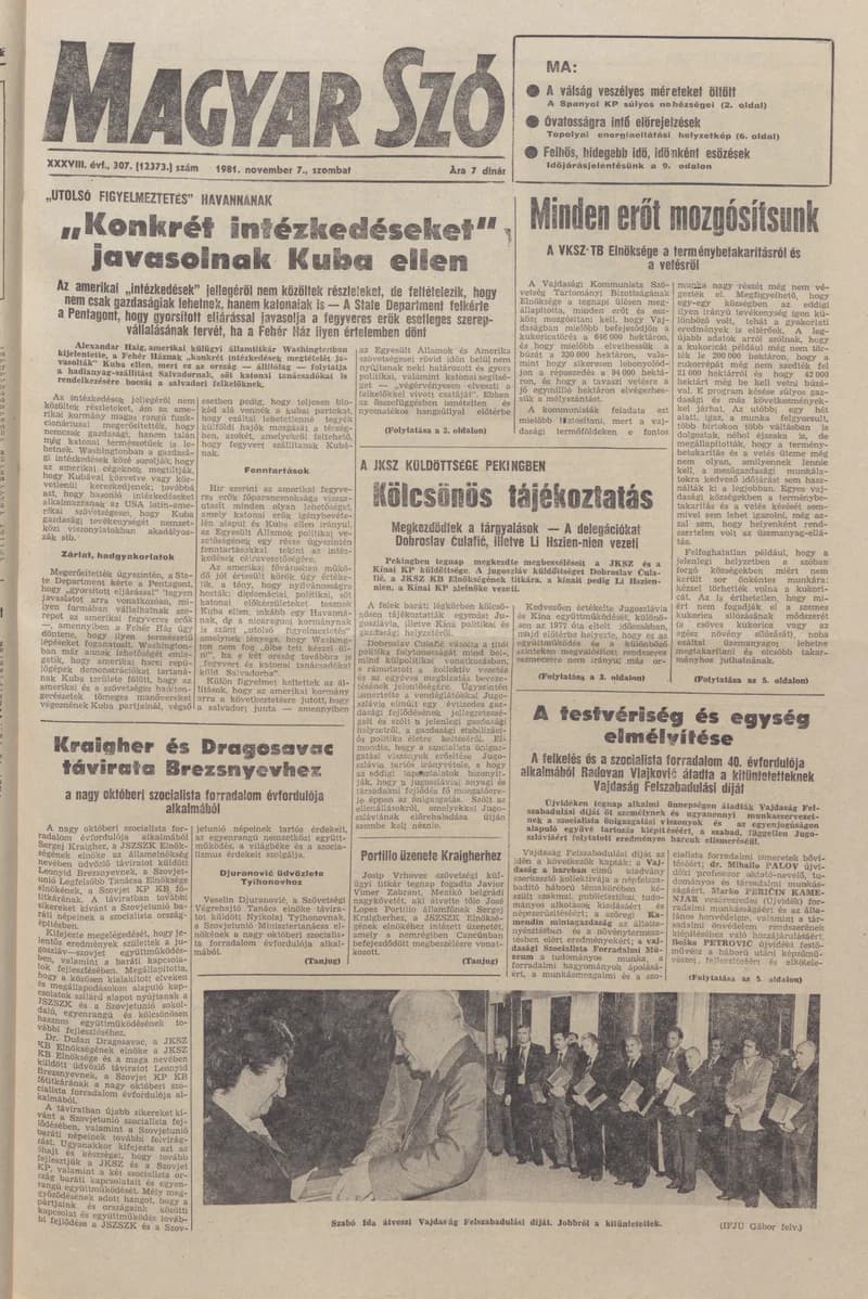 Magyar Szó, 38. évf. 1981. november 7. 307. sz.