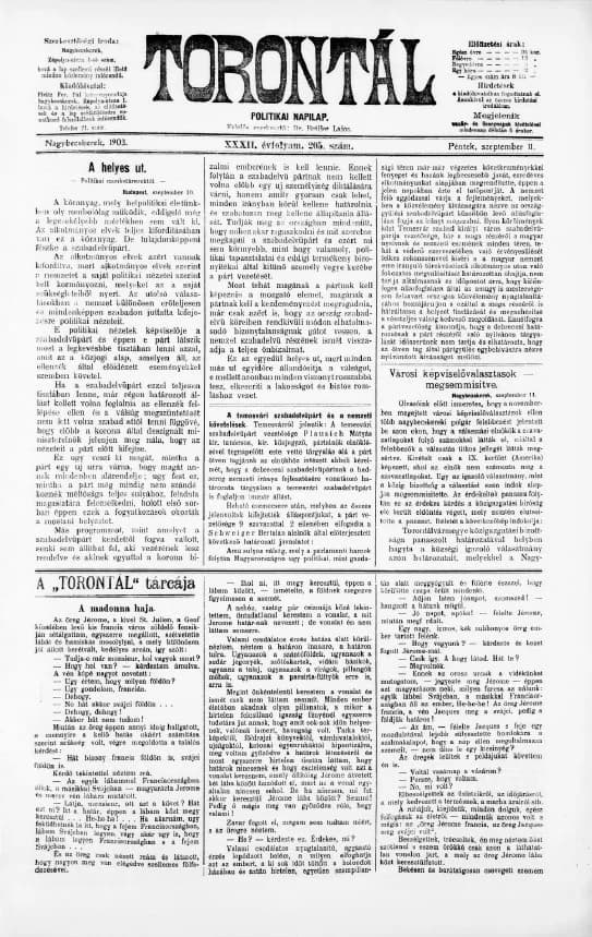 Torontál, 32. évf. 1903. szeptember 11. 205. sz.