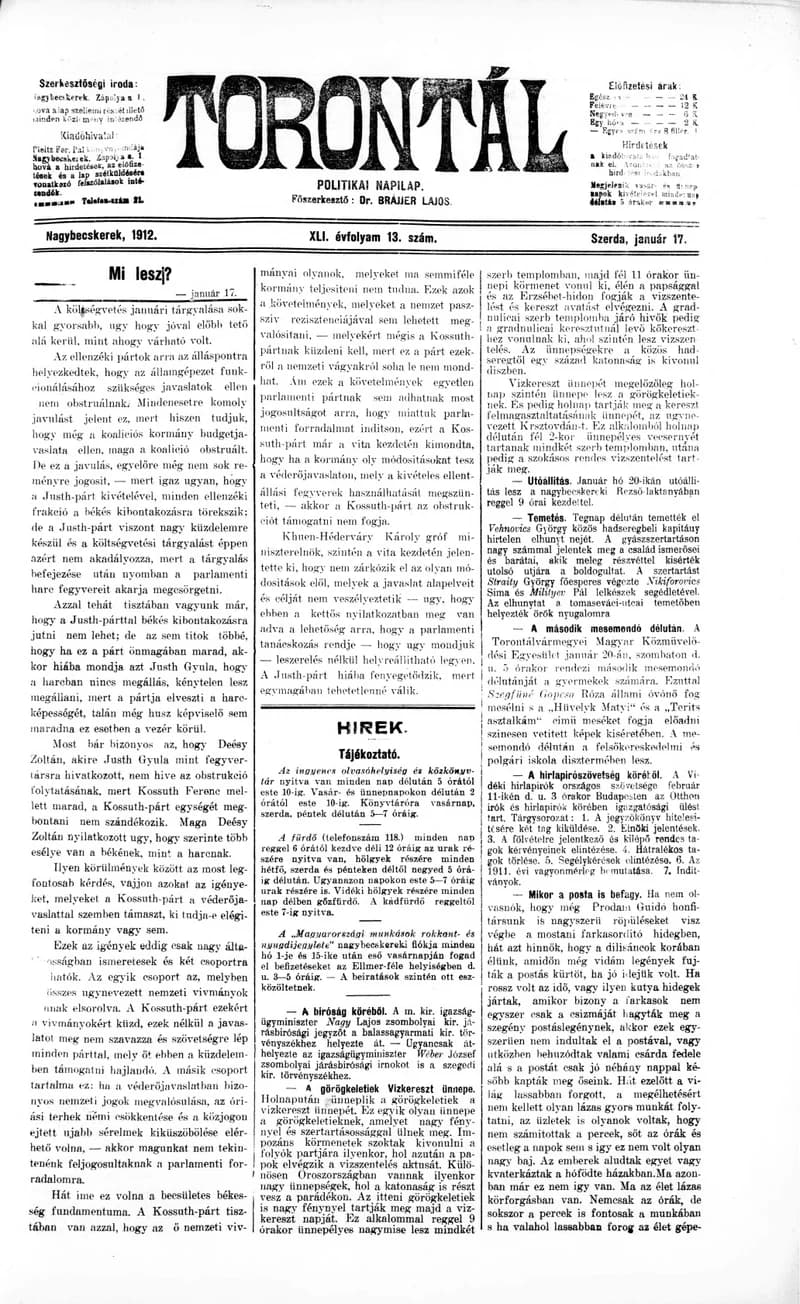 Torontál, 41. évf. 1912. január 17. 13. sz.
