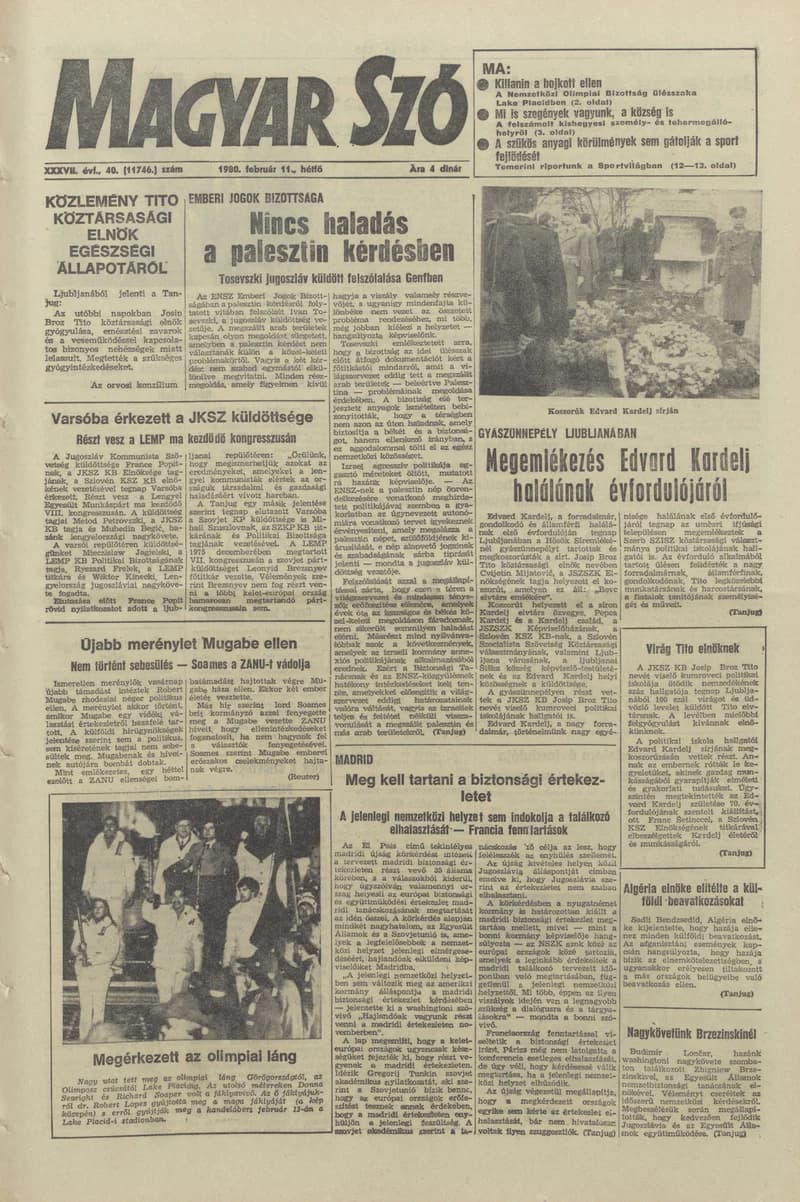 Magyar Szó, 37. évf. 1980. február 11. 40. sz. 1–16. oldal