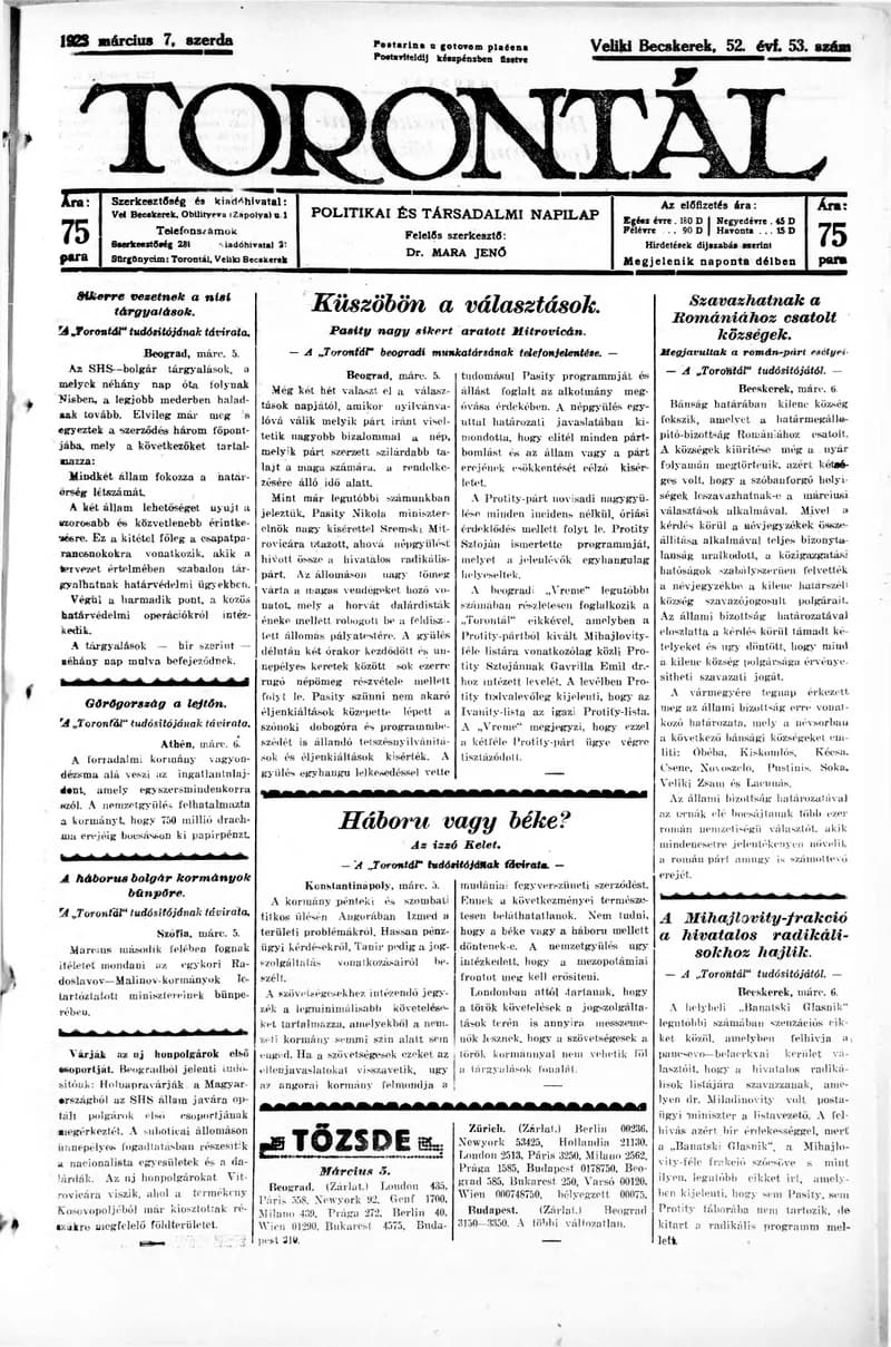 Torontál, 52. évf. 1923. március 7. 53. sz.