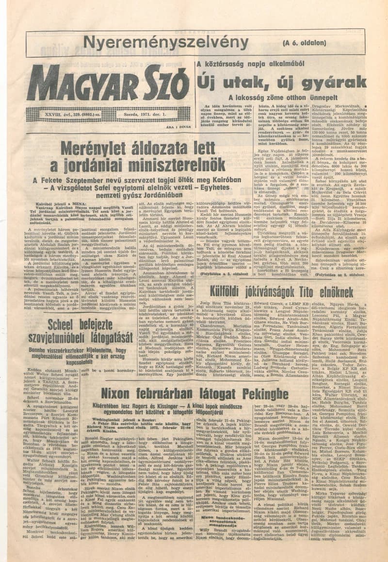 Magyar Szó, 28. évf. 1971. december 1. 329. sz. 1–16. oldal