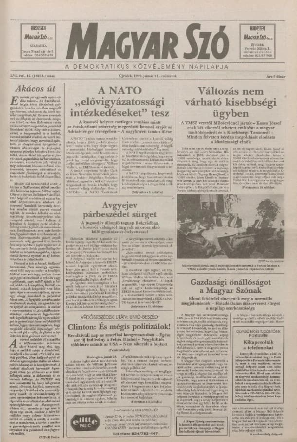 Magyar Szó, 56. évf. 1999. január 21. 15. sz. 1–16. oldal