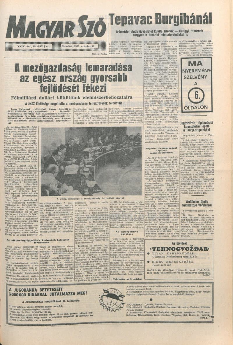 Magyar Szó, 29. évf. 1972. március 11. 69. sz. 1–20. oldal
