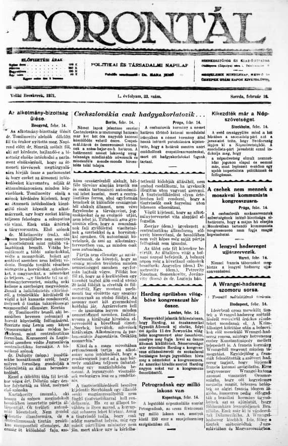 Torontál, 50. évf. 1921. február 16. 33. sz.